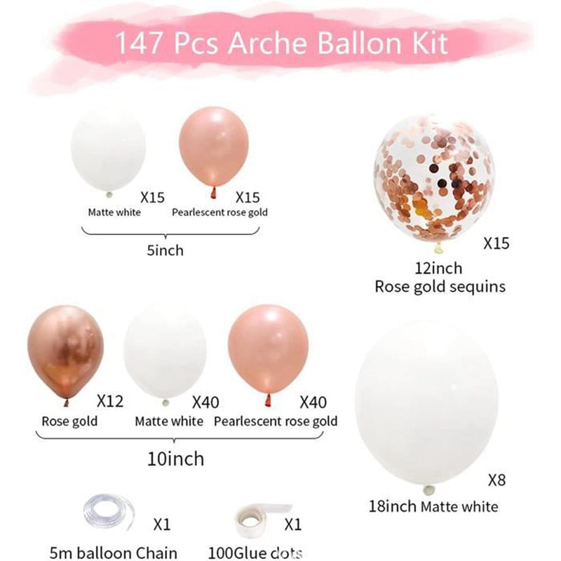 Rose Gold Balloon Garland Arch Kit With 18 Inch White Balloon Women Girls Birthday Party Wedding Hen Party Ballon Anniversaire PartyDecorHQ