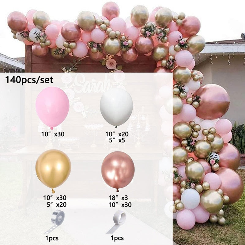 Rose Gold Balloon Garland Arch Kit With 18 Inch White Balloon Women Girls Birthday Party Wedding Hen Party Ballon Anniversaire PartyDecorHQ